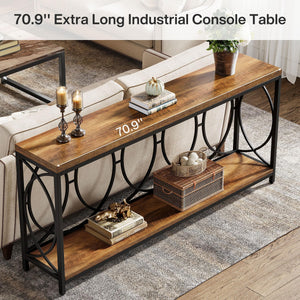 Industrial Console Table with Storage Shelf