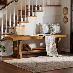 Solid Wood Entryway Bench – 55" Farmhouse Seat