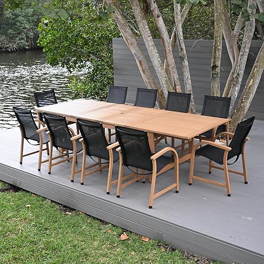 Eucalyptus Wood Extendable Patio Dining Set – Teak Finish, Indoor & Outdoor