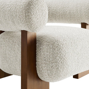 Boucle Accent Armchair with Pillow & Wood Legs