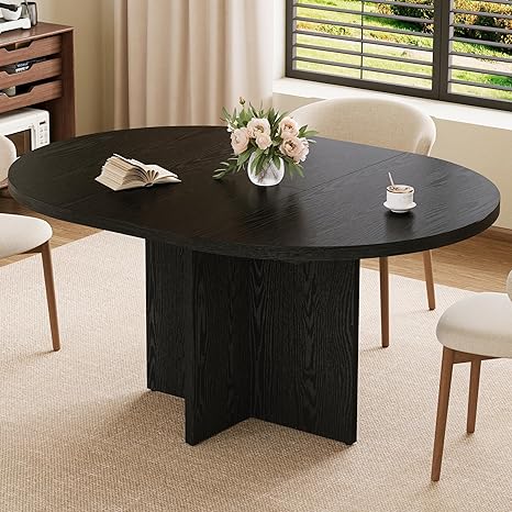 Extendable Round to Oval Dining Table 43.3"-59" | Seats 4-8