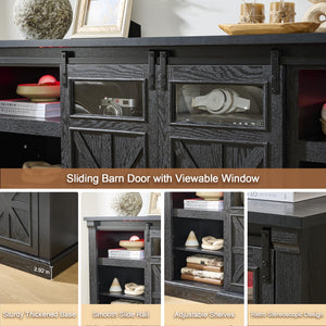 70" Fireplace TV Stand with LED Lights & Sliding Barn Door