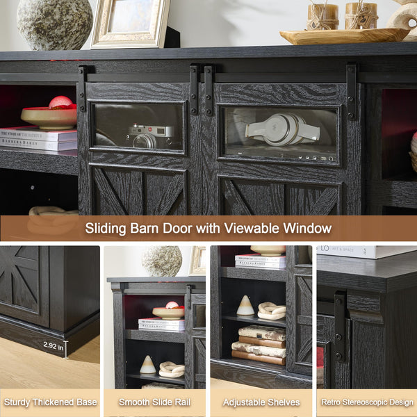 70" Fireplace TV Stand with LED Lights & Sliding Barn Door