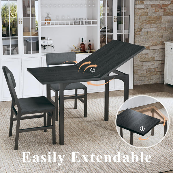 Extendable Dining Table Set for 4 with Upholstered Chairs