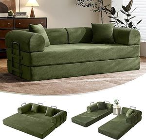 SAVENICA 79" Convertible Floor Sofa Bed, 5-in-1 Modular Sleeper with Removable Parts, No Assembly Corduroy Futon from Sofa to Oversized Bed, Non-Slip Base for Living Room, Dorm (Light Gray)