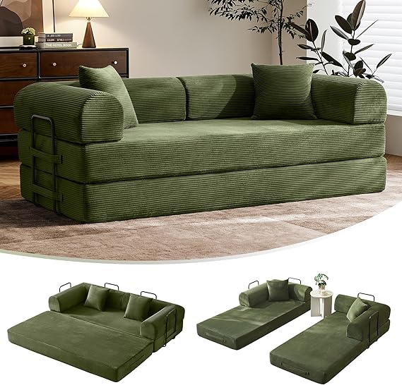 SAVENICA 79" Convertible Floor Sofa Bed, 5-in-1 Modular Sleeper with Removable Parts, No Assembly Corduroy Futon from Sofa to Oversized Bed, Non-Slip Base for Living Room, Dorm (Light Gray)