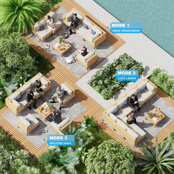 Modular Outdoor Wicker Sectional Sofa Set with Coffee Table