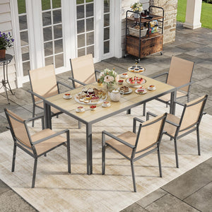6-Person Outdoor Patio Dining Set with Umbrella Hole – Steel Table & Textilene Chairs