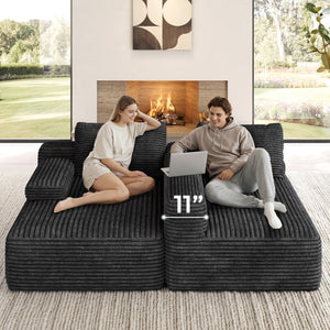 L-Shaped Modular Sectional Sofa with Chaise – Corduroy Cloud Couch, No Assembly