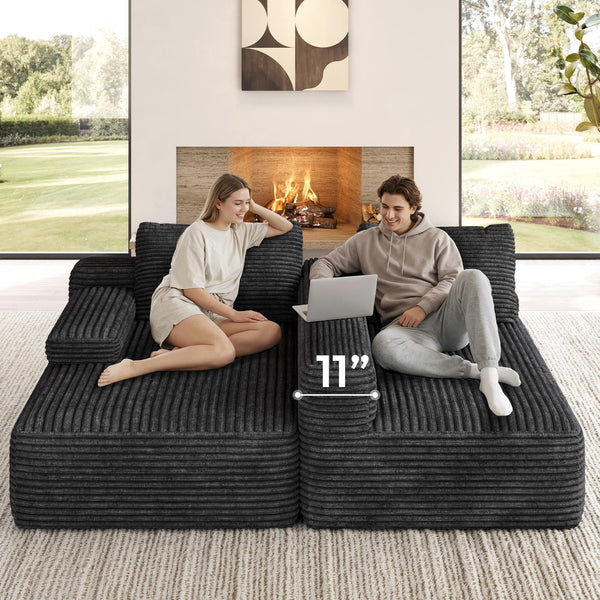 L-Shaped Modular Sectional Sofa with Chaise – Corduroy Cloud Couch, No Assembly