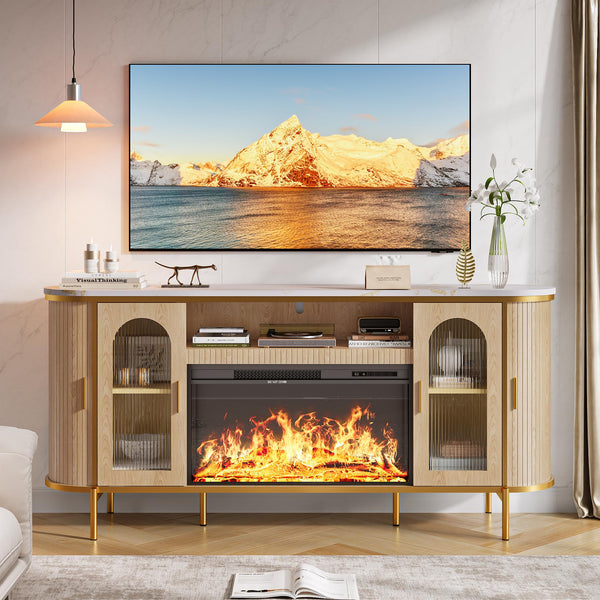 70" Fluted Fireplace TV Stand with Electric Fireplace
