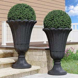 Tall Planters for Outdoor Plants Set of 2 with Drainage Holes