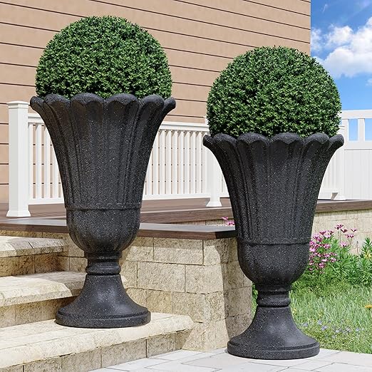 Tall Planters for Outdoor Plants Set of 2 with Drainage Holes