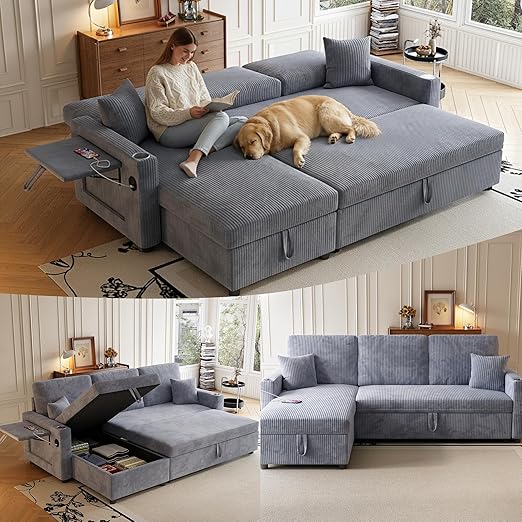 Convertible Sectional Sleeper Sofa with Storage & USB Charging
