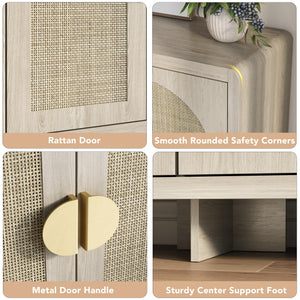 55" Rattan Sideboard Buffet Cabinet with Arch Doors
