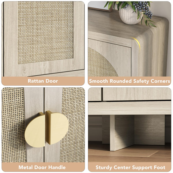 55" Rattan Sideboard Buffet Cabinet with Arch Doors