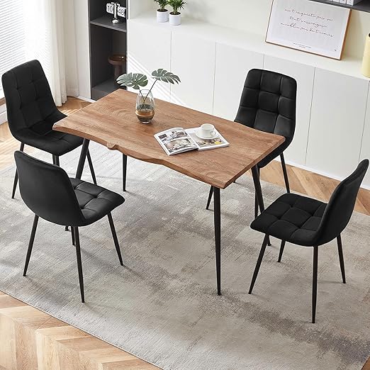 5-Piece Rectangular Dining Table Set with Velvet Chairs & Metal Legs