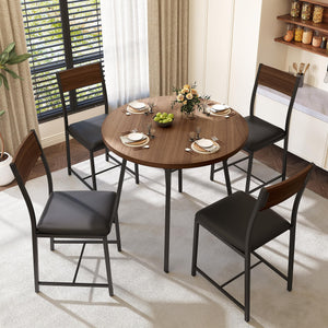 Round Dining Table Set for 4 with Upholstered Chairs – Walnut