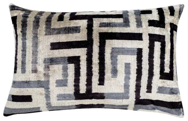 Black White Gray Velvet Throw Pillow Cover with Down Feather Insert