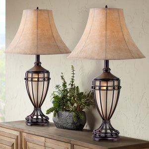 Rustic Urn Table Lamps Set of 2 with Nightlight