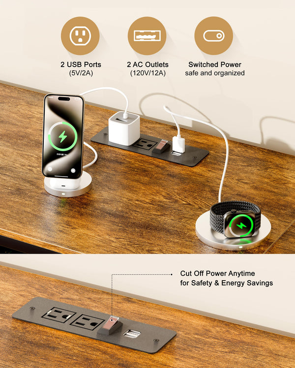 TV Stand with LED Lights & Power Outlets for 65-Inch TVs