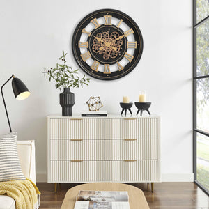 Large Moving Gear Wall Clock with Roman Numerals
