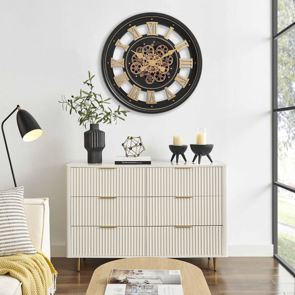Large Moving Gear Wall Clock with Roman Numerals