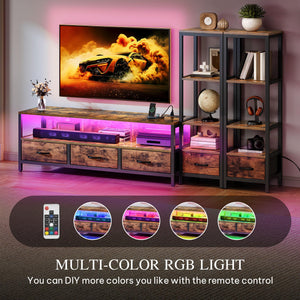 TV Stand with Bookshelves, LED Lights & Power Outlets – Fits up to 65" TV