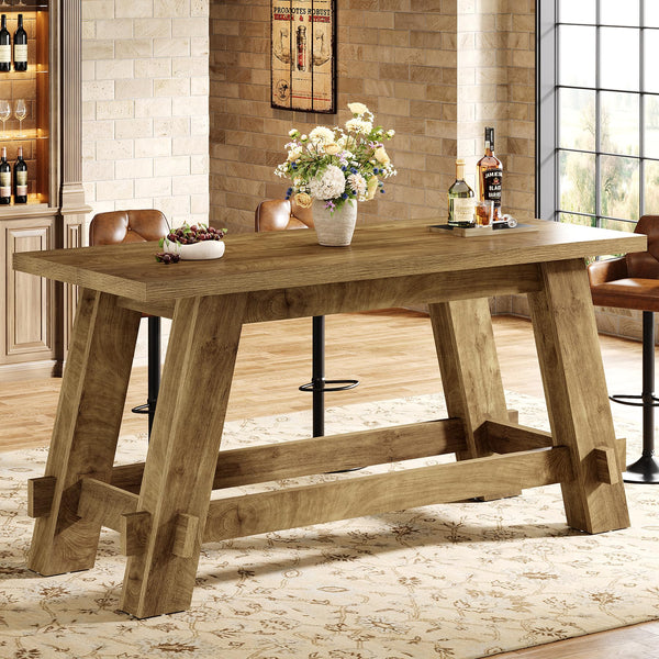 63" Counter Height Bar Table with Footrest – Rustic Brown Pub Table