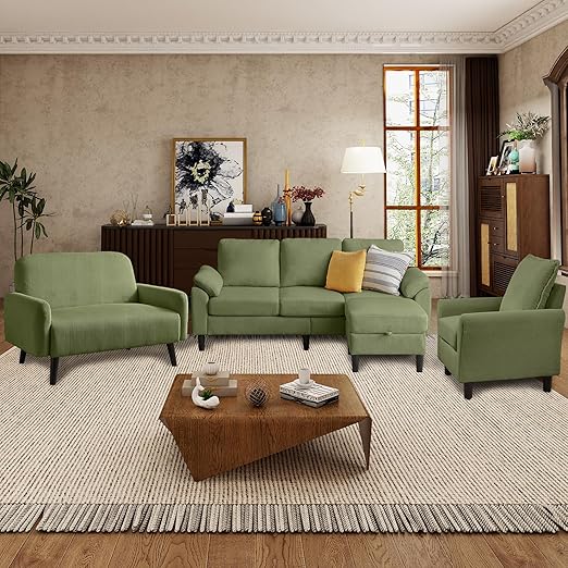 4-Piece Corduroy Living Room Set – Sofa, Loveseat & Ottoman