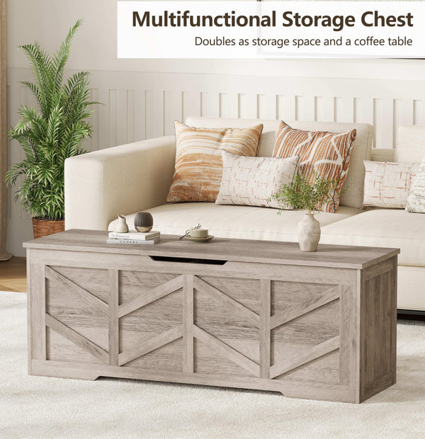 Extra Large Storage Bench with Safety Hinges – 51.2" Wooden Trunk