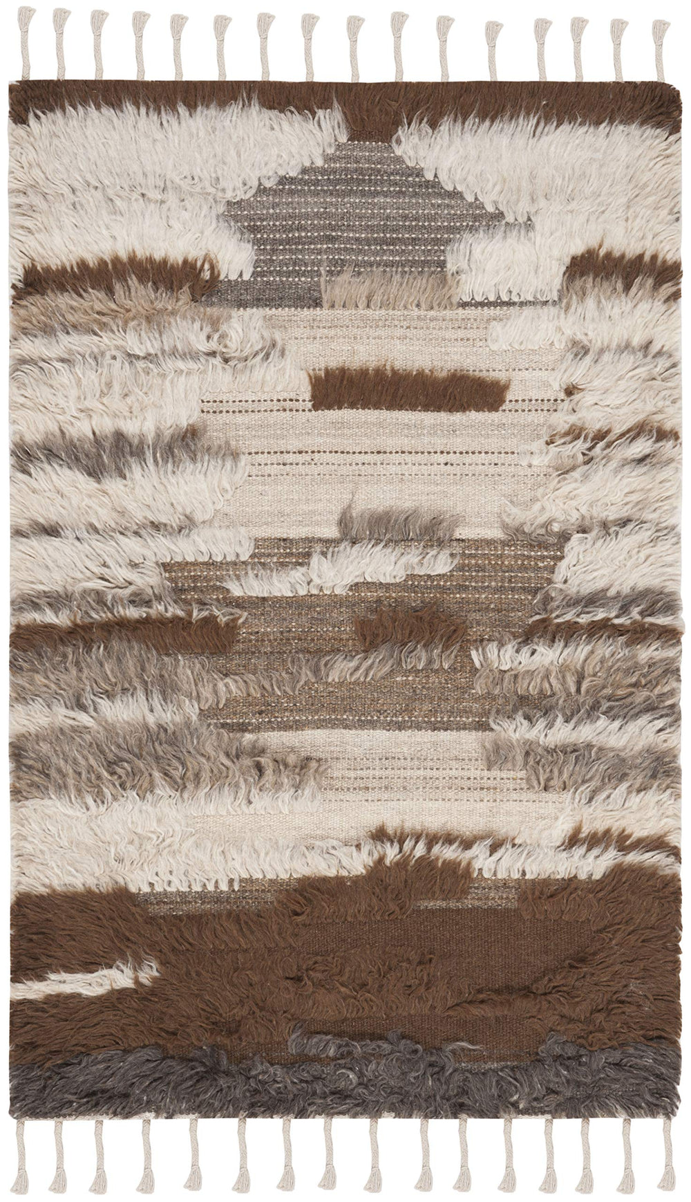 Hand-Knotted Wool Accent Rug 3' x 5' – Grey & Brown Tribal Design