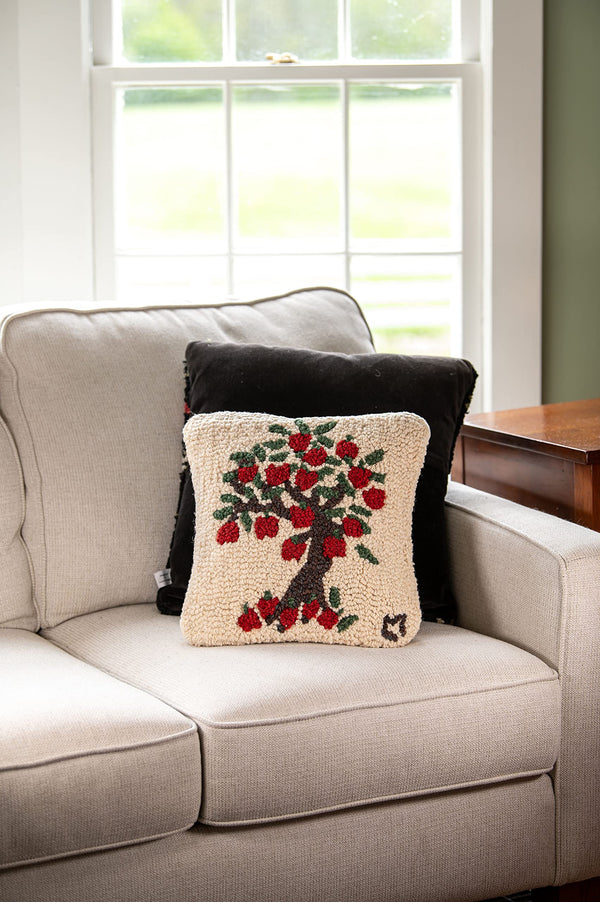 Apple Tree Hand-Hooked Wool Throw Pillow 14x14