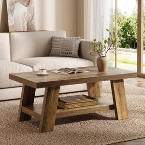2-Tier Rectangular Coffee Table with Storage Shelf