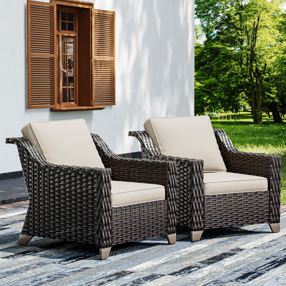 Outdoor Wicker Patio Chairs Set of 2 with Thick Cushions