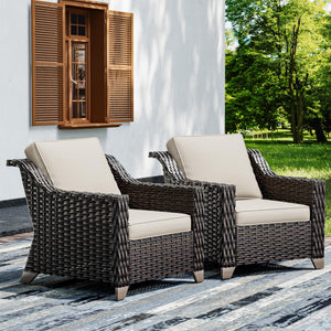 Outdoor Wicker Patio Chairs Set of 2 with Thick Cushions