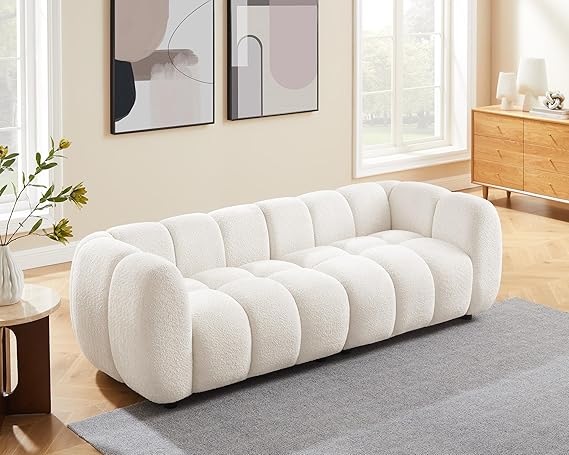 Modern Boucle Loveseat Sofa 88 Inch Tufted Cloud Couch
