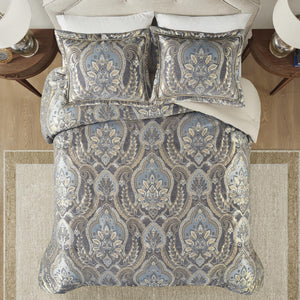California King Chenille Jacquard Damask Comforter Set – 4 Piece