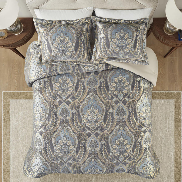California King Chenille Jacquard Damask Comforter Set – 4 Piece