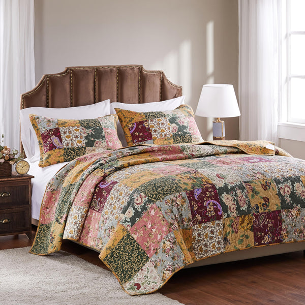 Cotton Patchwork Quilt Set – Floral & Paisley Bedding