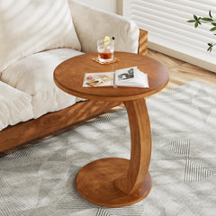 C-Shaped Round End Table — Brown