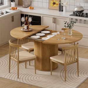 Extendable Round Dining Table 43.3"-59" with Wood Strip Base