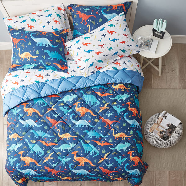 Kids Dinosaur Bedding Set — 5-Piece Comforter Set with Sheets