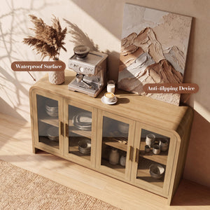4-Door Glass Buffet Cabinet with Adjustable Shelves