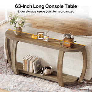 63-Inch Curved Console Table with Open Shelf