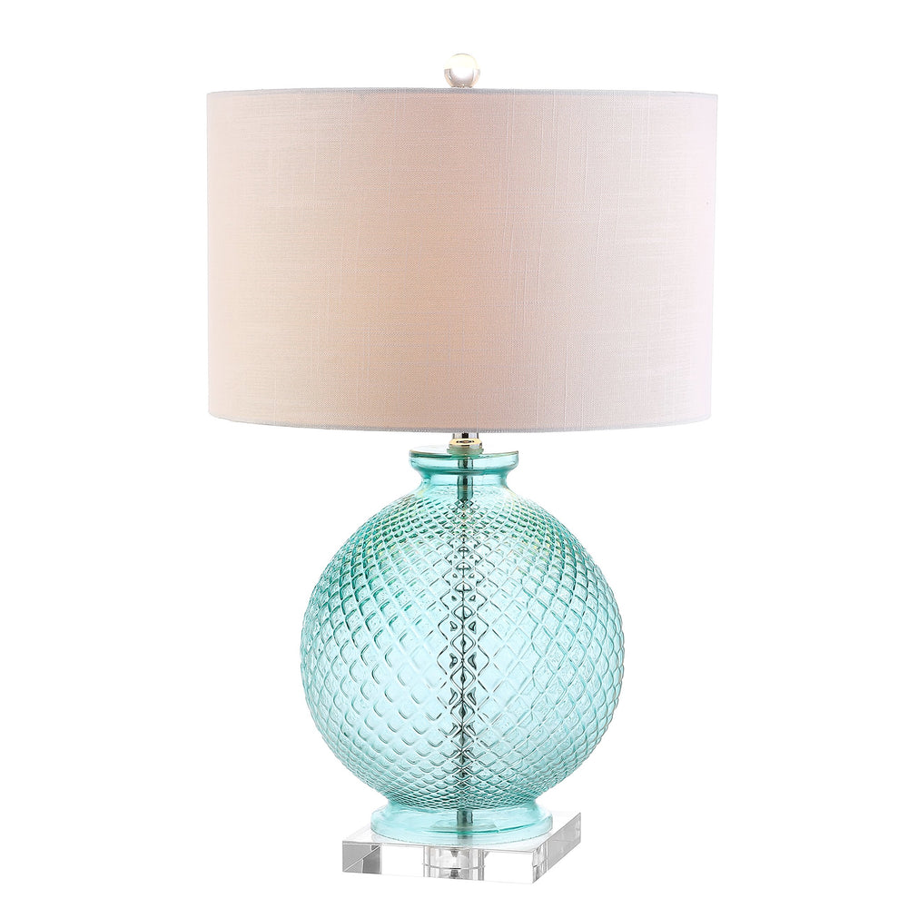 26" Aqua Diamond-Etched Glass & Crystal Table Lamp