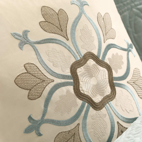 Blue Medallion Quilted Comforter Set with Bed Skirt & Decorative Pillows