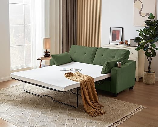 2-in-1 Pull Out Sleeper Sofa Bed with Memory Foam Mattress
