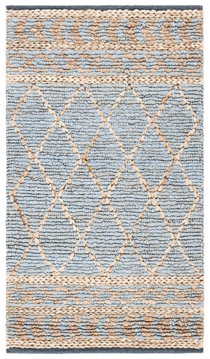 Hand-Woven Jute Area Rug – Natural & Blue Boho Moroccan Trellis