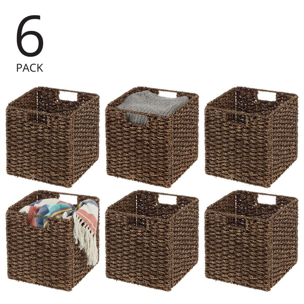 Seagrass Woven Cube Storage Baskets with Handles
